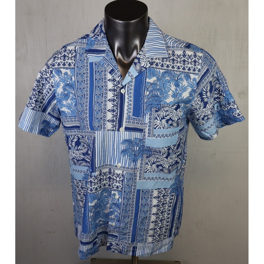 Mens J. McLaughlin Irons Woven Shirt Blue White Size‎ M Silk Cotton Button Front